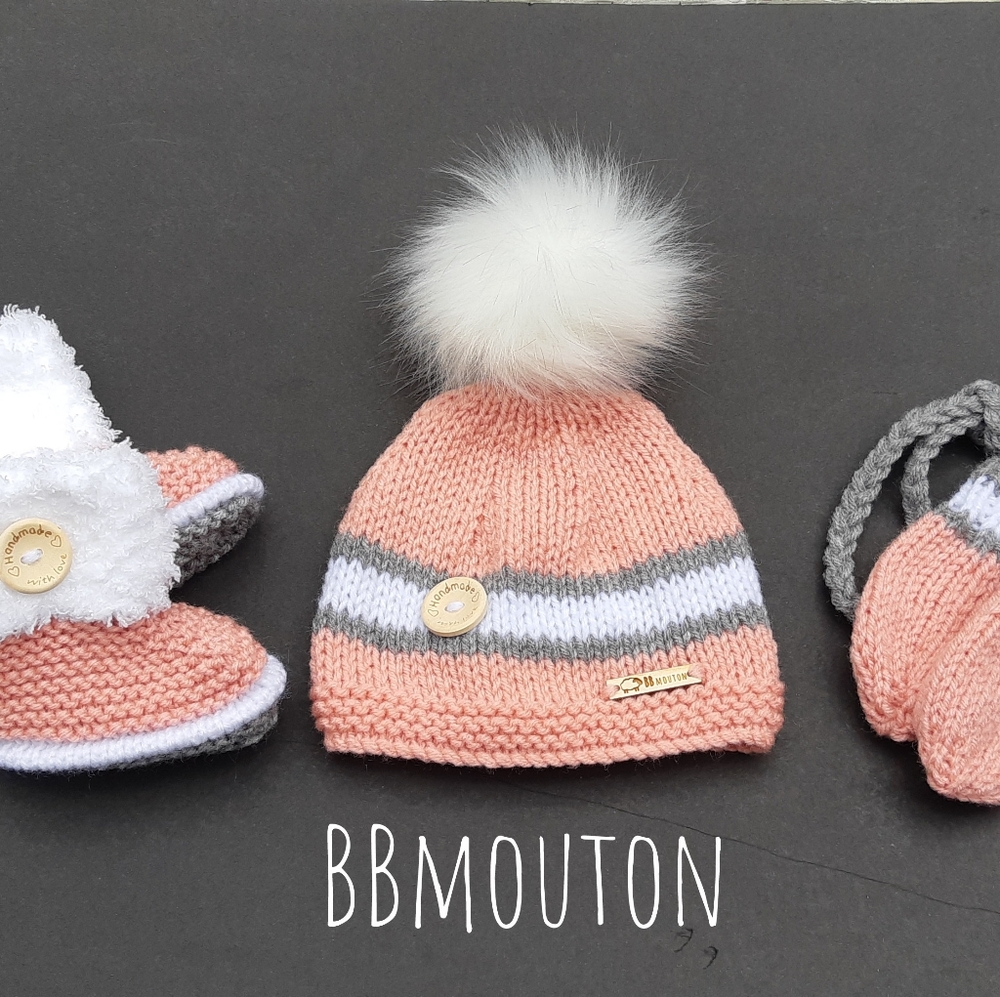 3-6 mois ensemble rose, gris et blanc